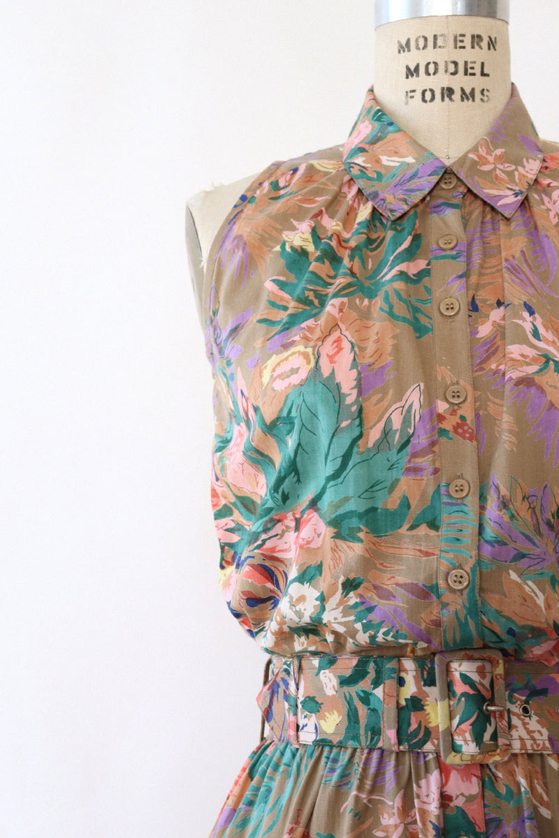 Tan Tropical Floral Belt Dress S/M