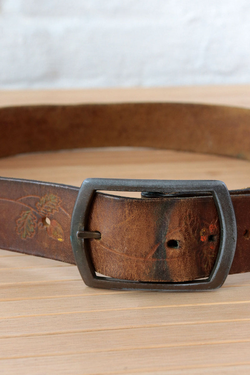 Acorn Tooled Leather Belt S-L