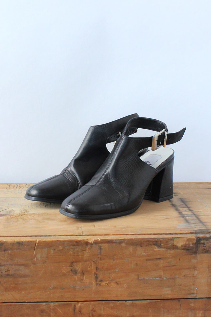 Planet Leather Buckle Mules 5.5-6