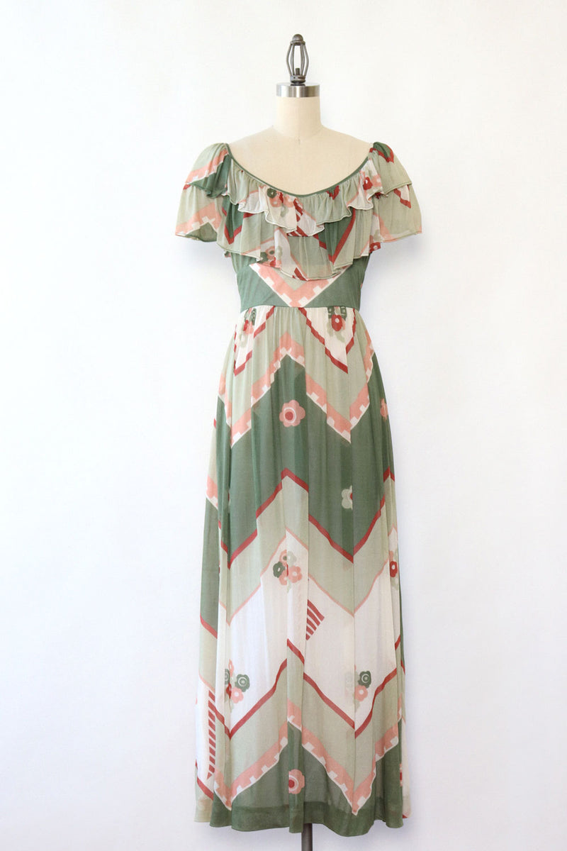 Sage Peach Ruffled Maxi Dress XS/S