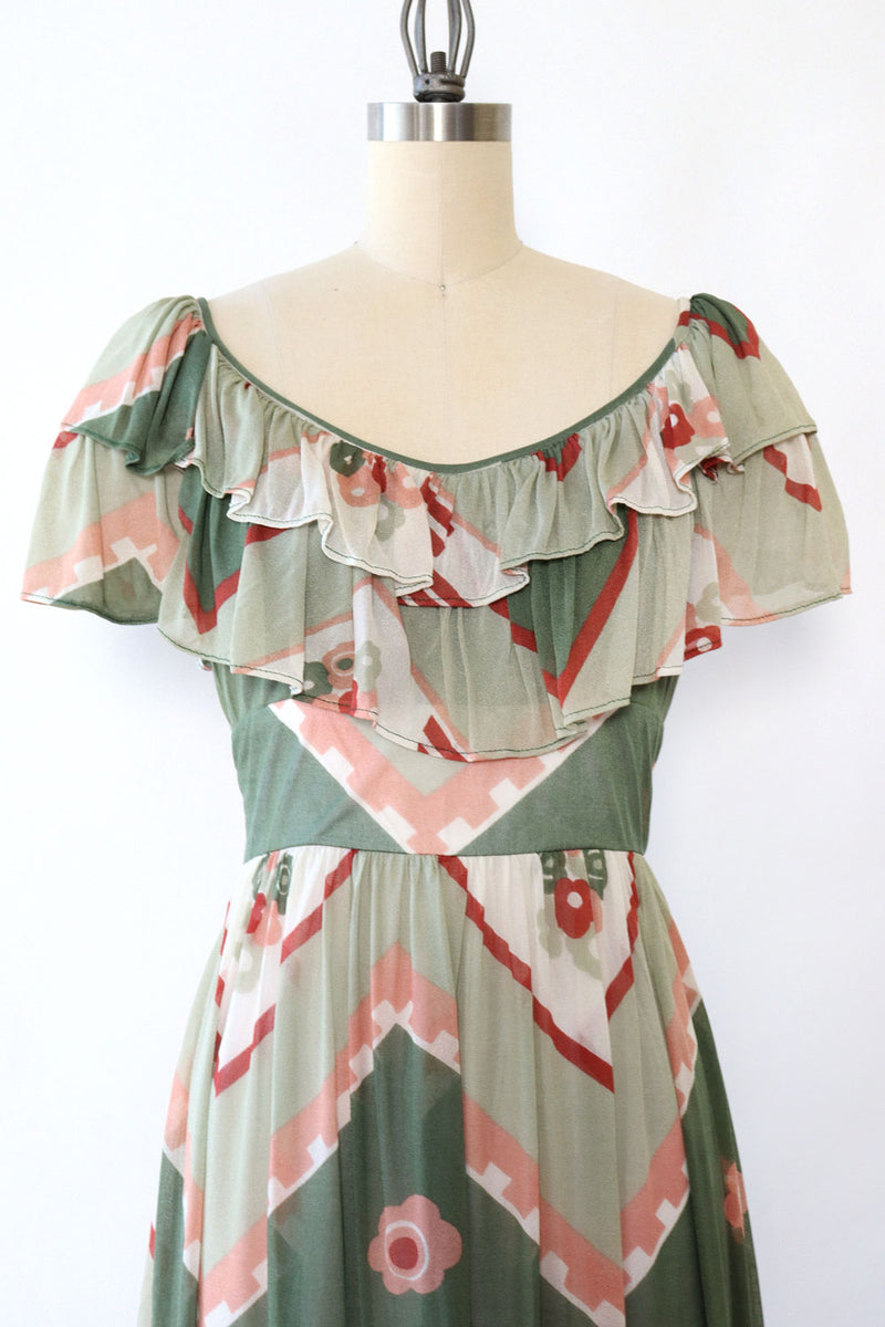 Sage Peach Ruffled Maxi Dress XS/S