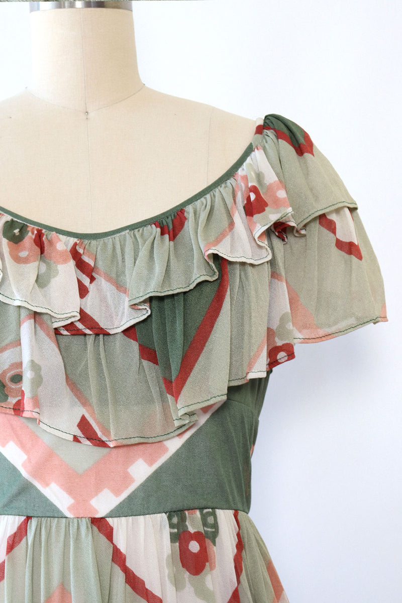 Sage Peach Ruffled Maxi Dress XS/S