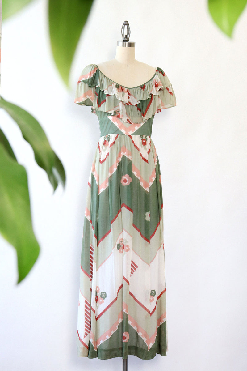 Sage Peach Ruffled Maxi Dress XS/S