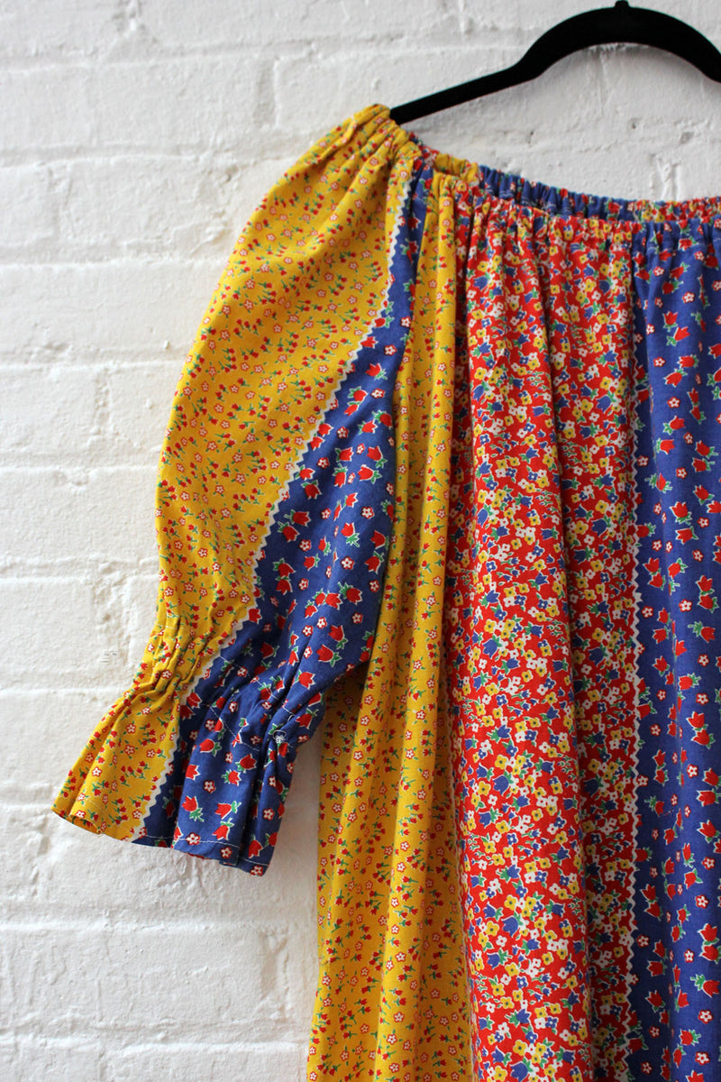 Cotton Calico Peasant Dress S-L OMNIA Cotton Calico Peasant Dress S-L OMNIA