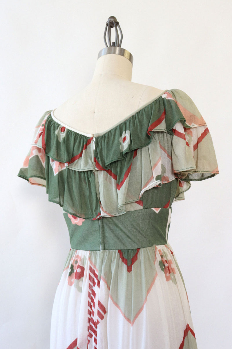 Sage Peach Ruffled Maxi Dress XS/S