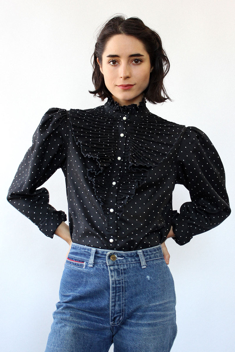 Avec Moi Swiss Dot Ruffle Blouse S/M