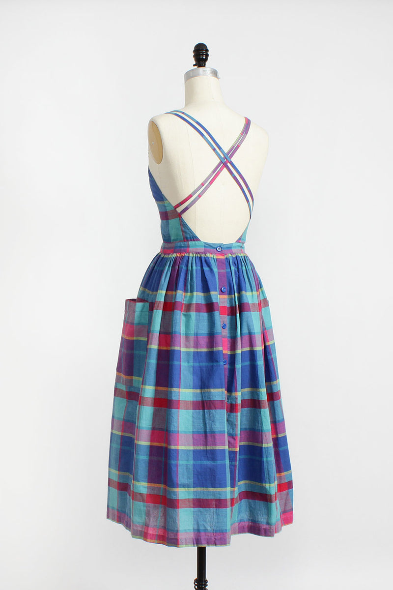 Rainbow Plaid Buttonback Dress S
