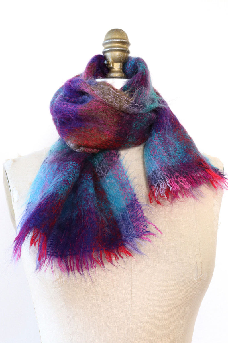 Fluffy Mohair Plaid Scarf