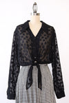 Sheer Dotted Crop Tie Blouse M