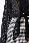 Sheer Dotted Crop Tie Blouse M