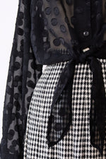 Sheer Dotted Crop Tie Blouse M