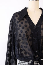 Sheer Dotted Crop Tie Blouse M