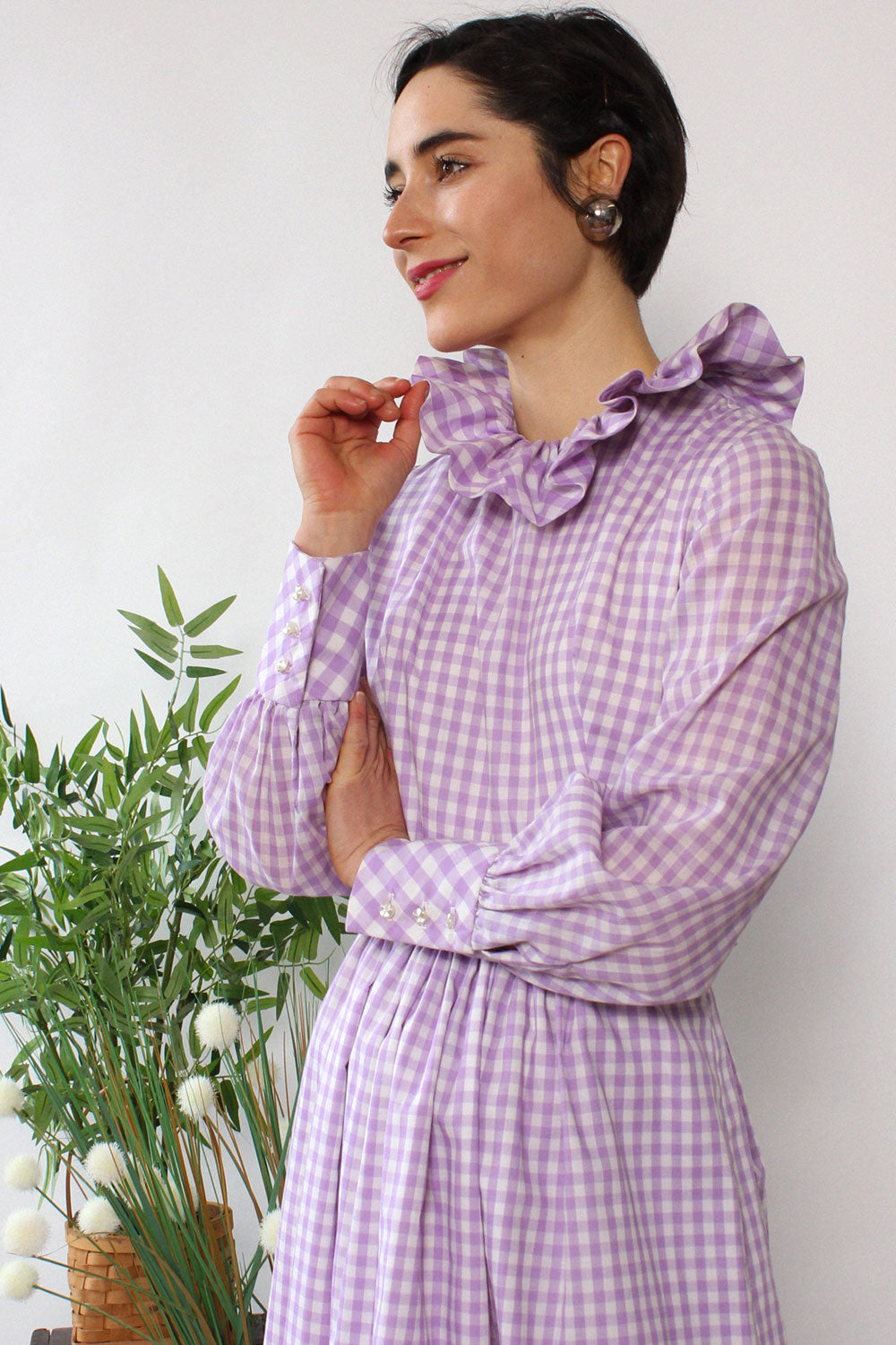 Orchid Gingham Ruffle Dress w/ Apron S