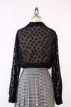 Sheer Dotted Crop Tie Blouse M