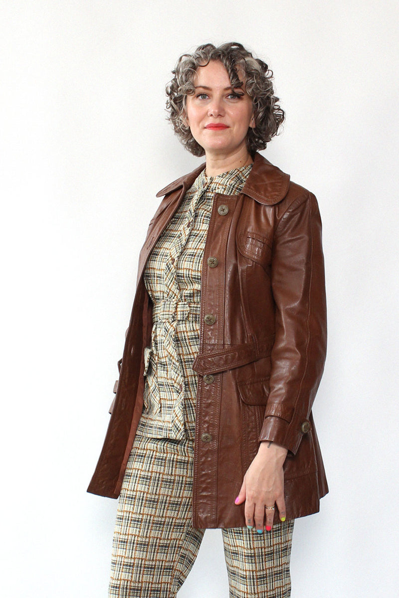 Oak Leather Belted Jacket M