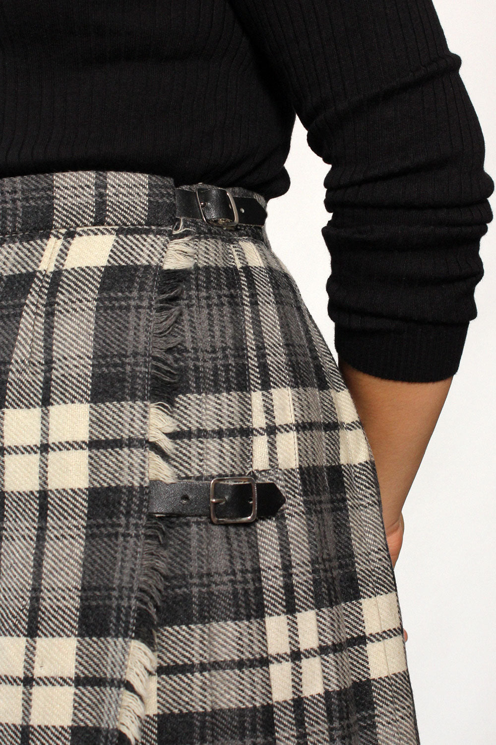 Monochrome Plaid Kilt Skirt L