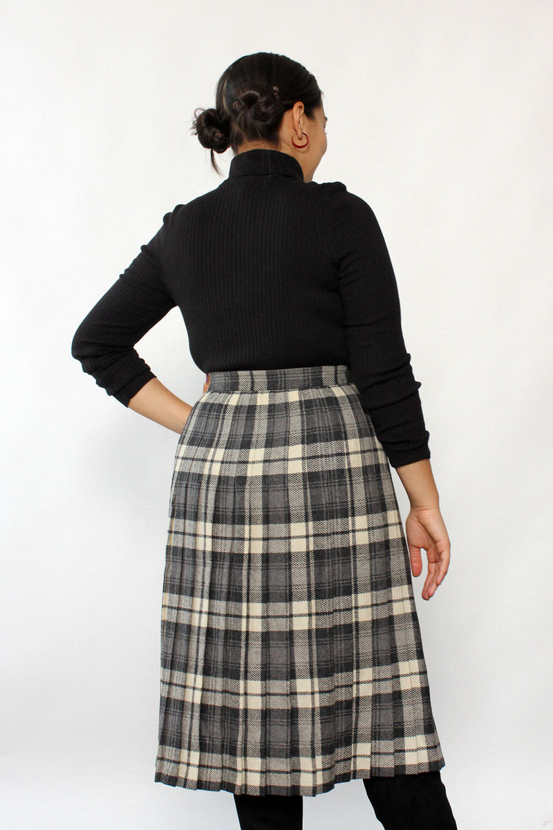Monochrome Plaid Kilt Skirt L