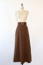 Belted Plaid Maxi Skirt S/M