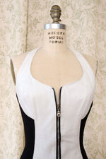 White Leather Black Bodycon Halter Dress M/L
