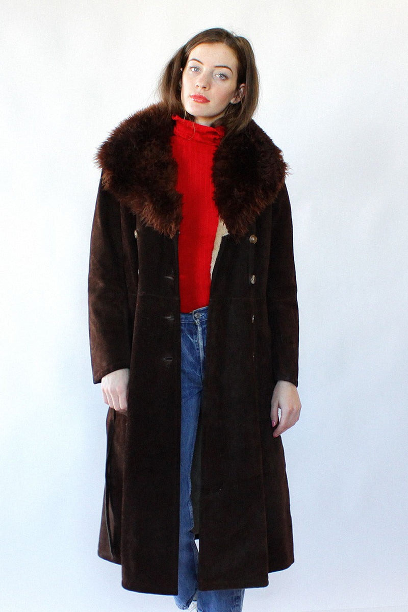 Heavy Suede Shearling Coat S