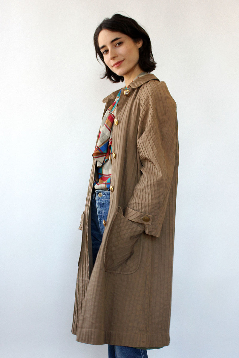 Pintucked Khaki Trench Coat S