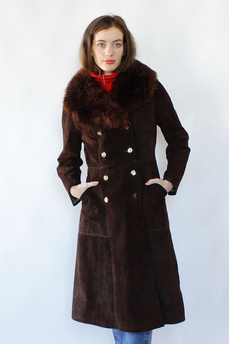 Heavy Suede Shearling Coat S