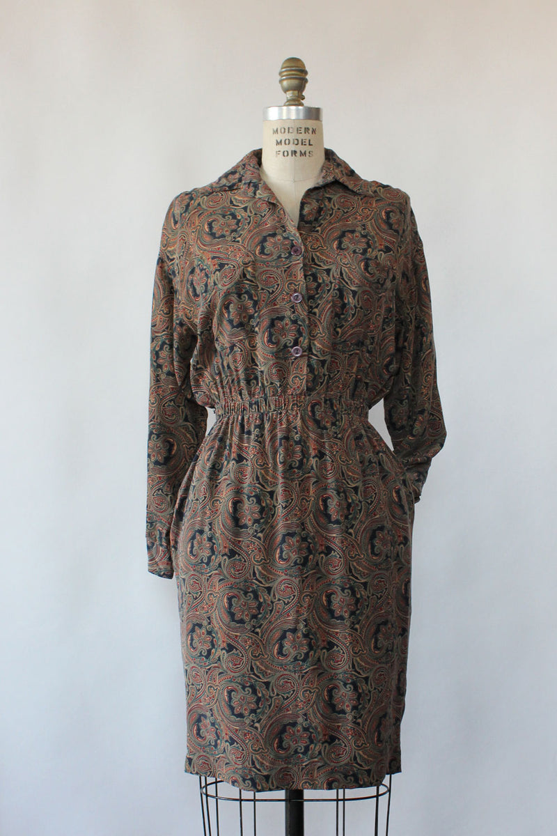 Forest Paisley Silk Dress S