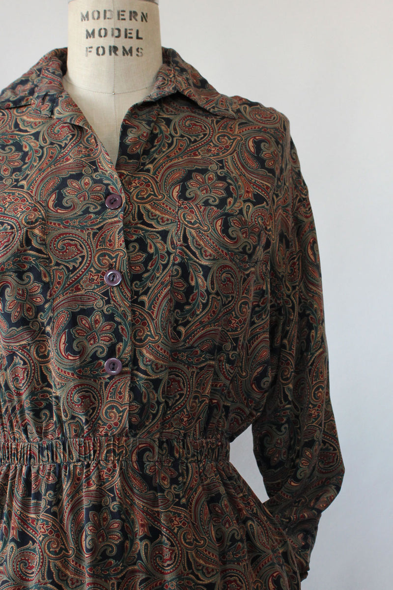 Forest Paisley Silk Dress S