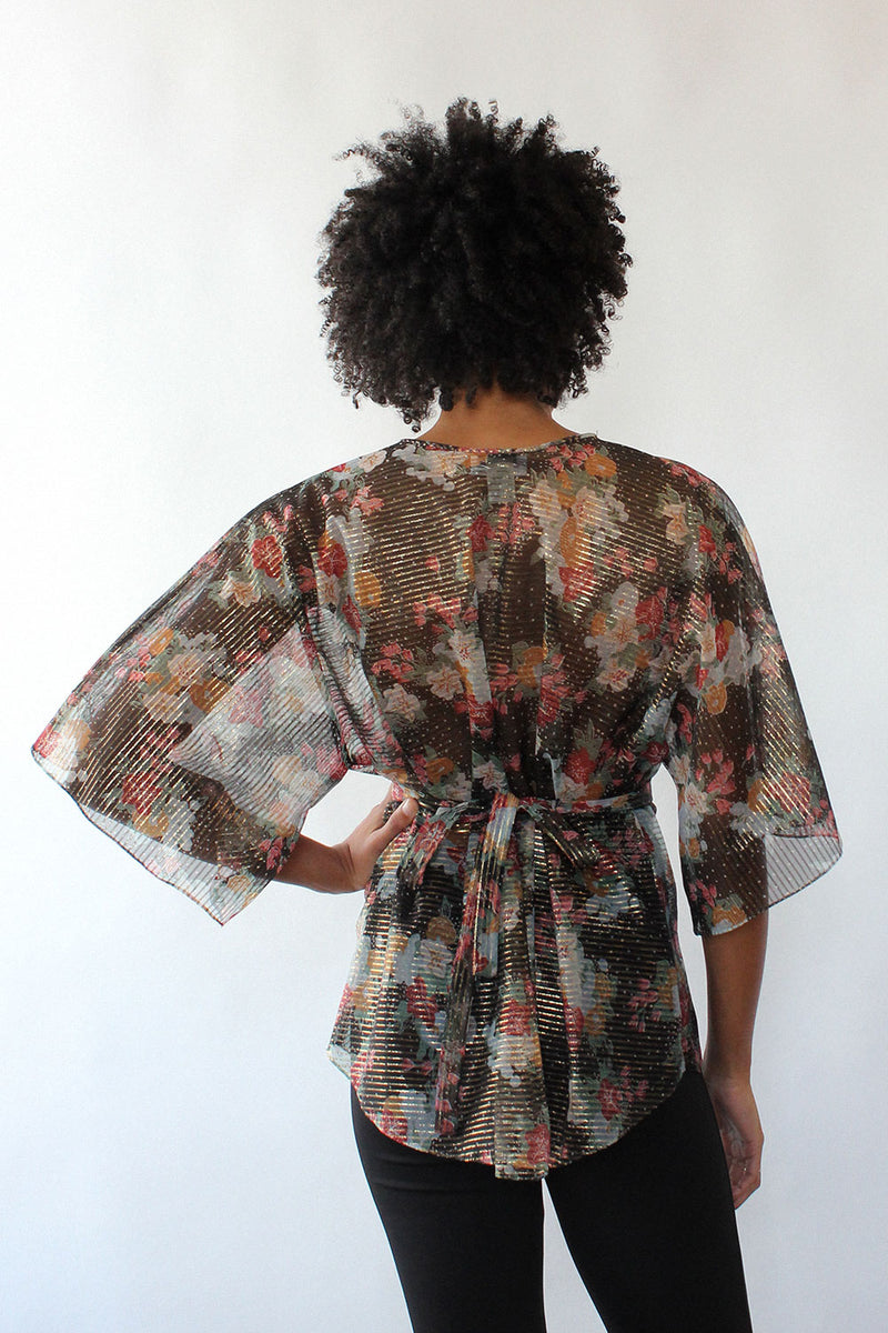 Sheer Golden Floral Tunic S-L
