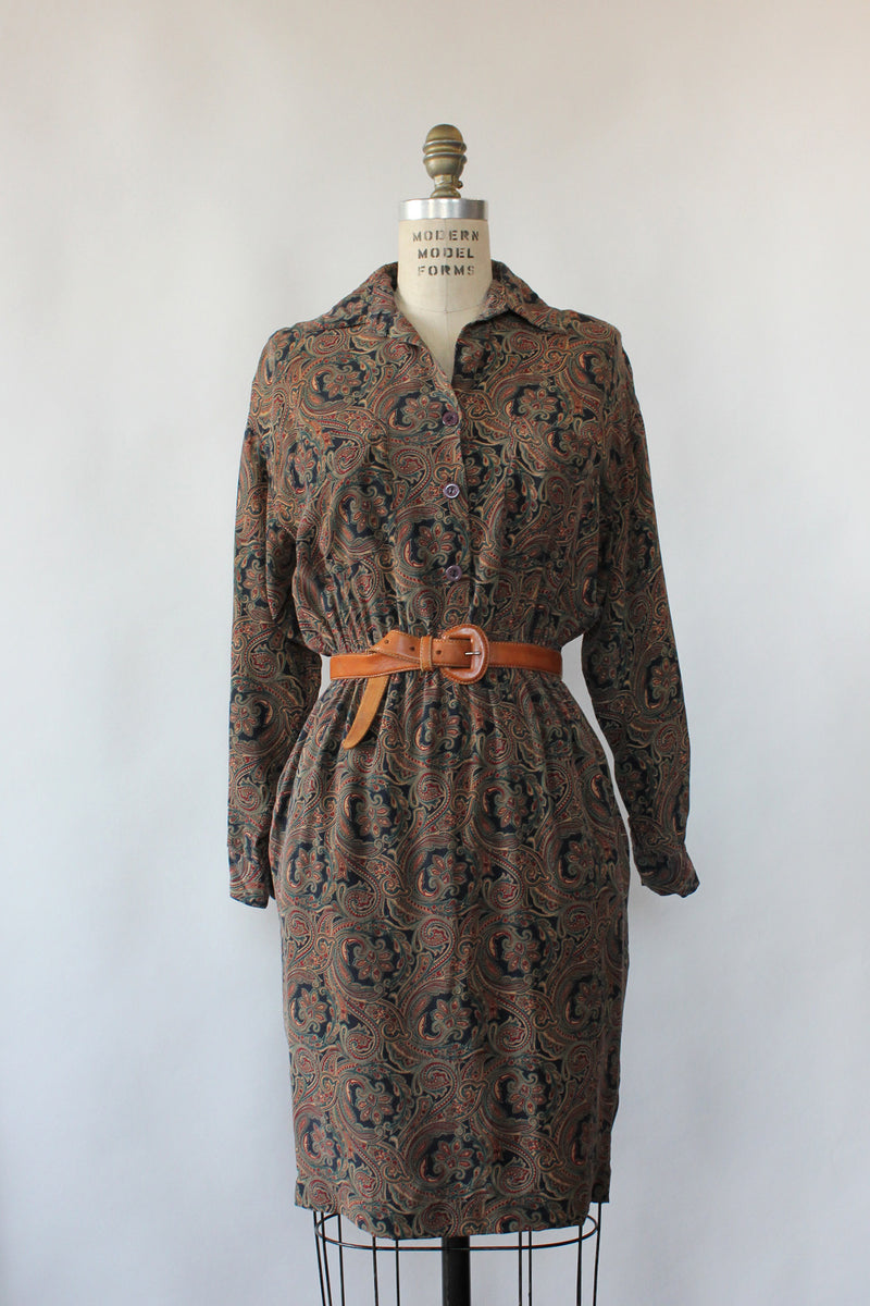 Forest Paisley Silk Dress S