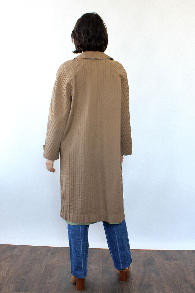 Pintucked Khaki Trench Coat S