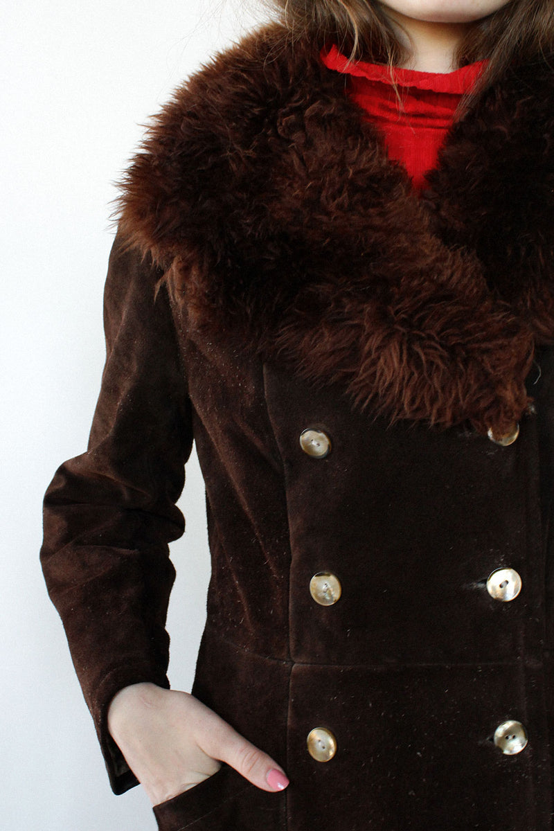 Heavy Suede Shearling Coat S