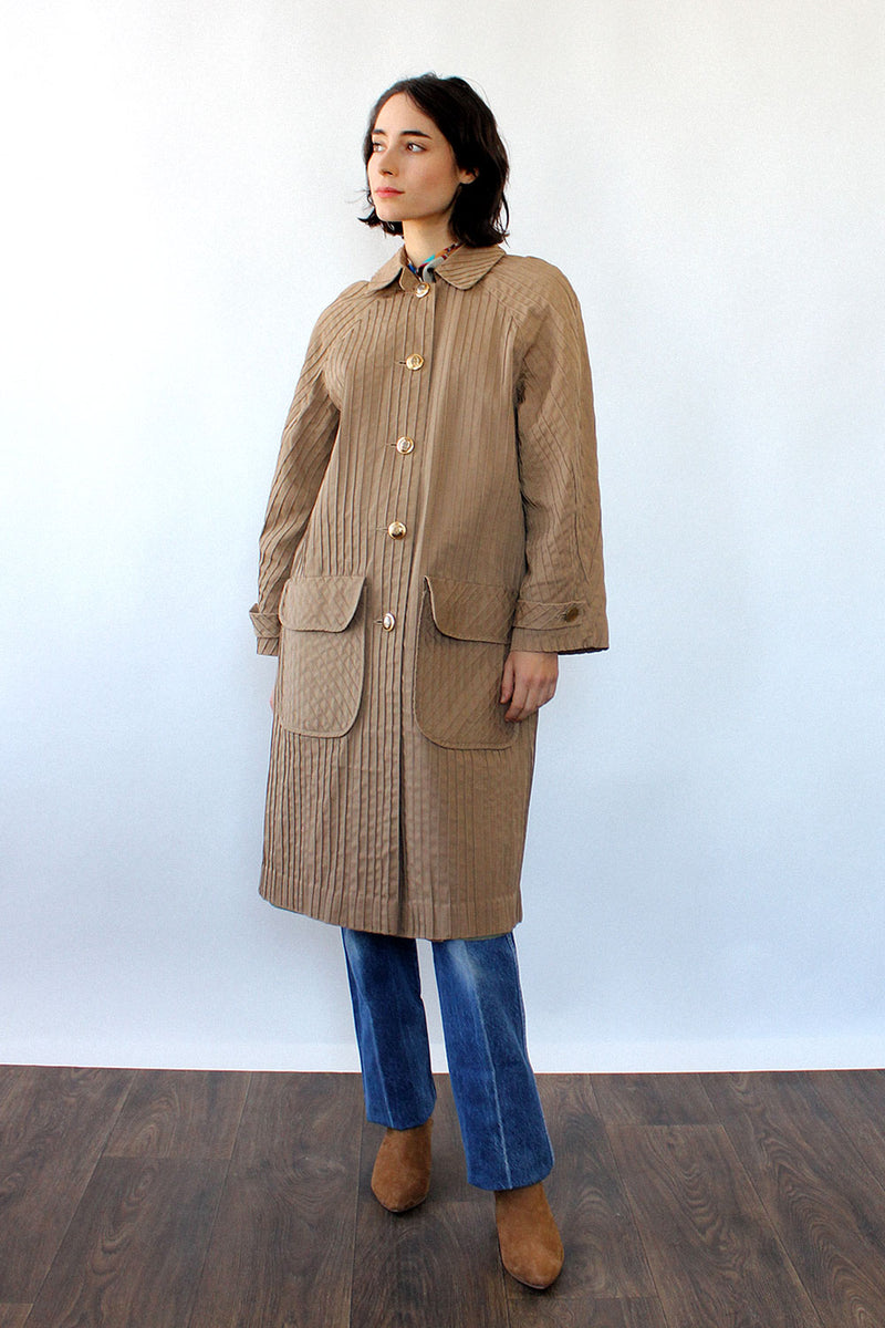 Pintucked Khaki Trench Coat S