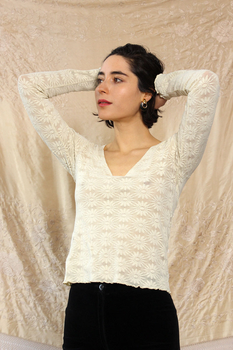 Cream Floral Lace Top XS/S