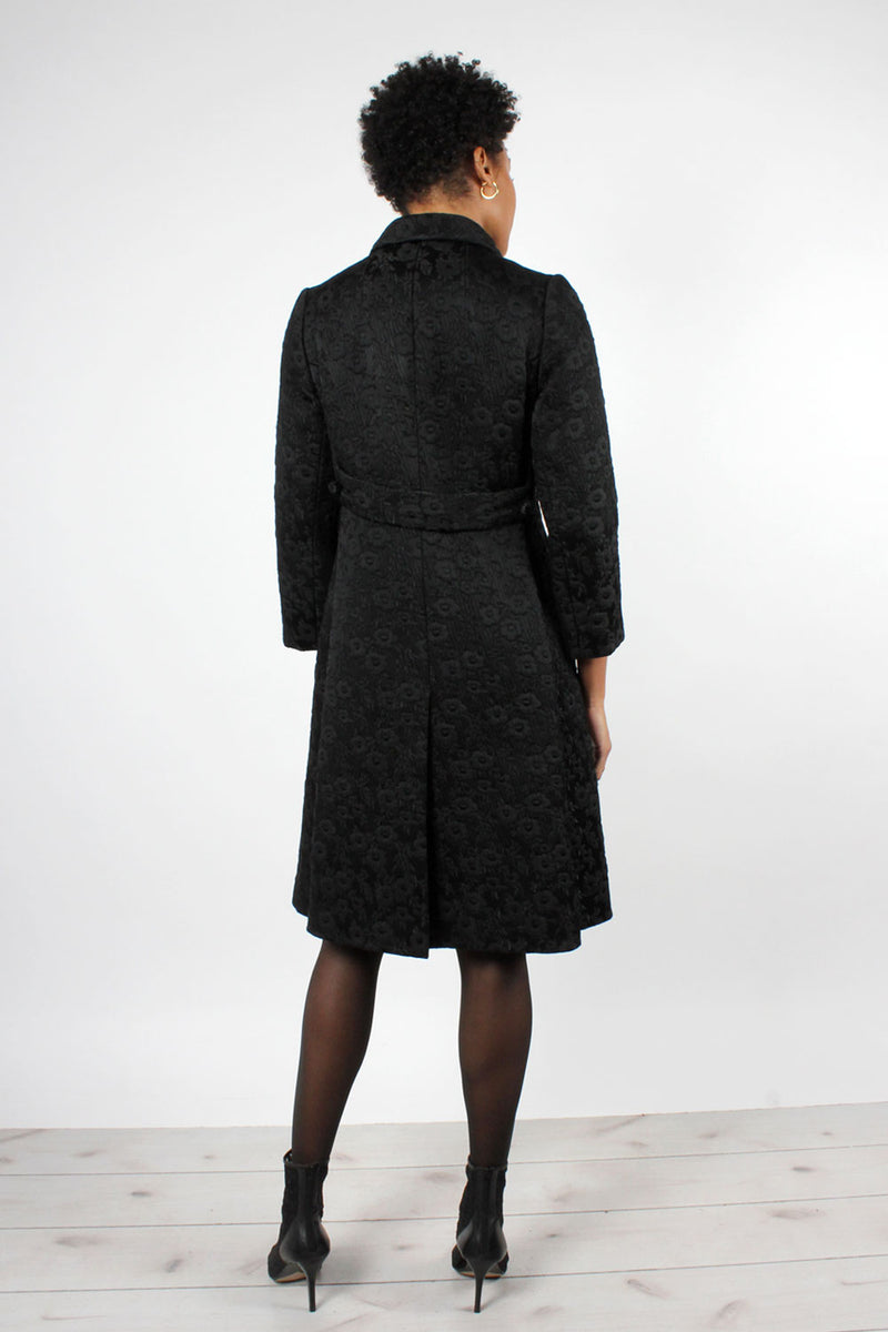 Quilted Black Floral 1960s Coat XS/S