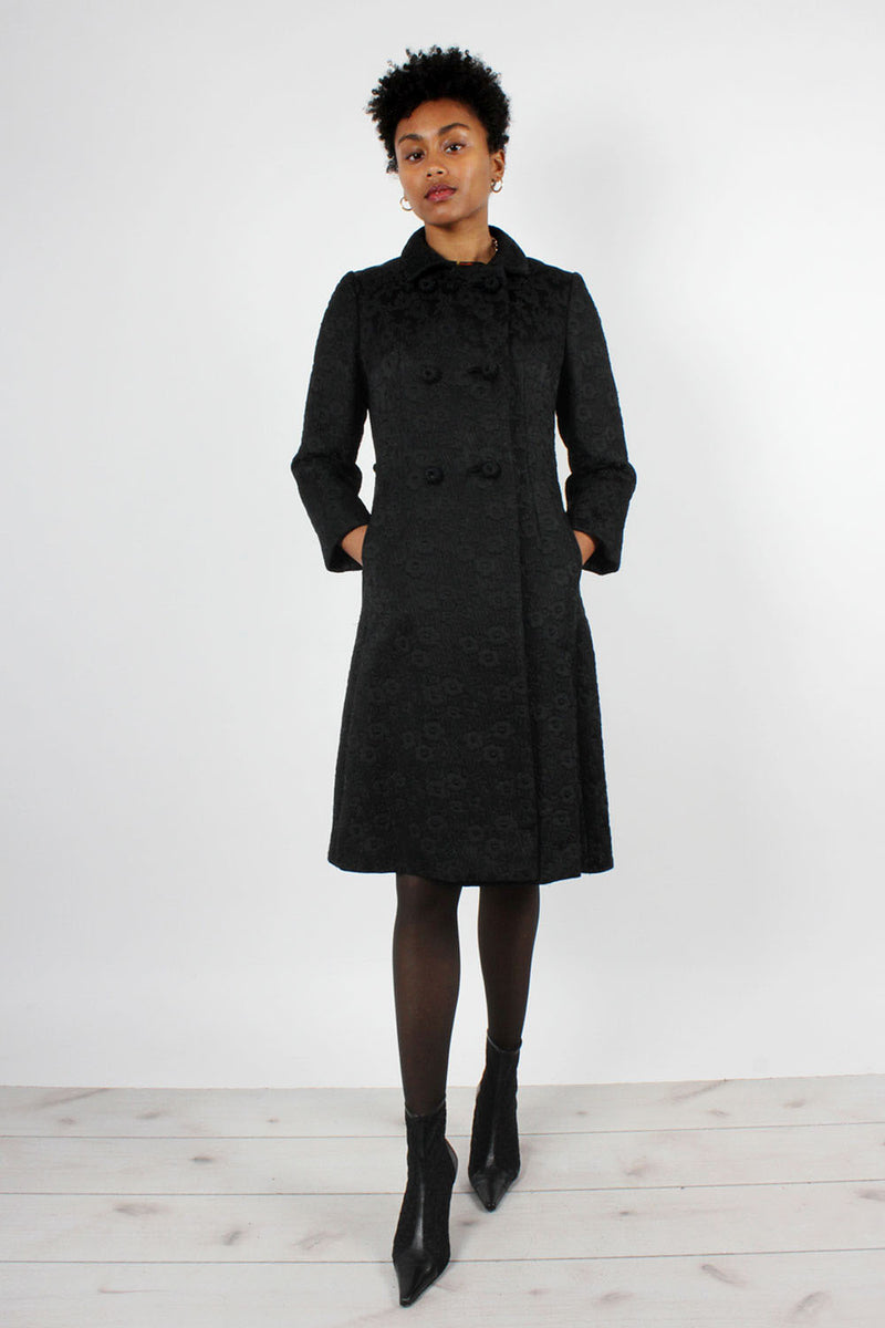Quilted Black Floral 1960s Coat XS/S