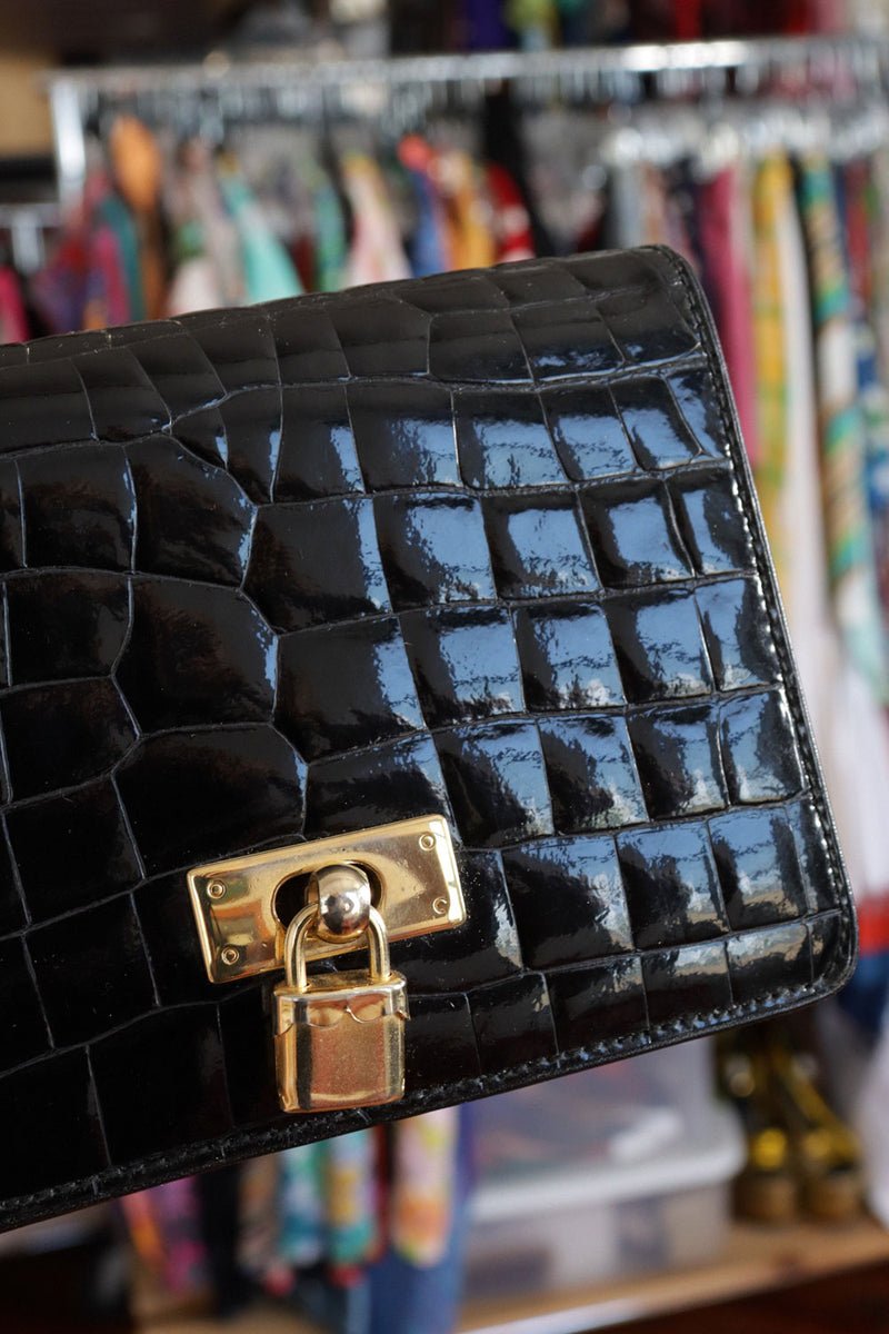 Italian Leather Lock Fob Mini-Box Bag