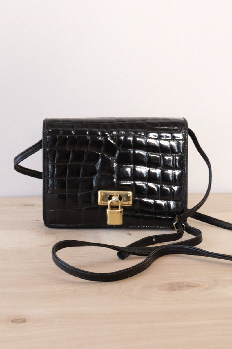 Italian Leather Lock Fob Mini-Box Bag