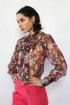Metallic Floral Pussybow Blouse XS