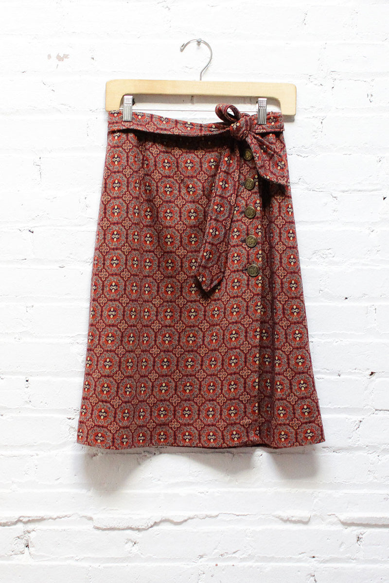 70s Tile Print Knit Skirt S