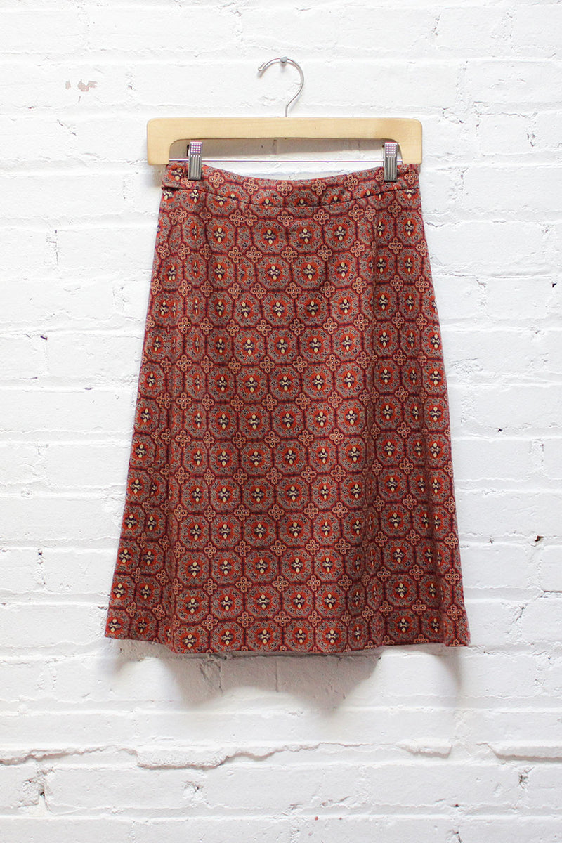 70s Tile Print Knit Skirt S