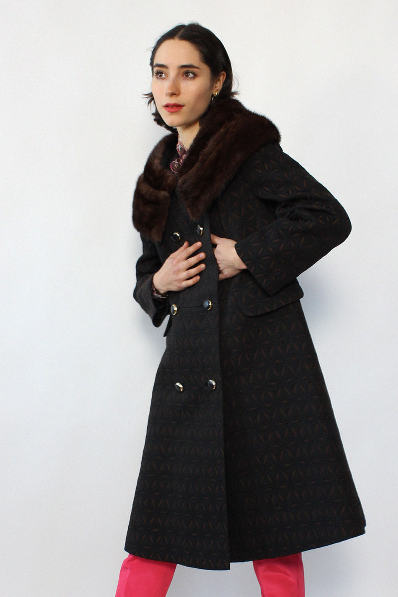 Brocade Mink Collar Coat S/M