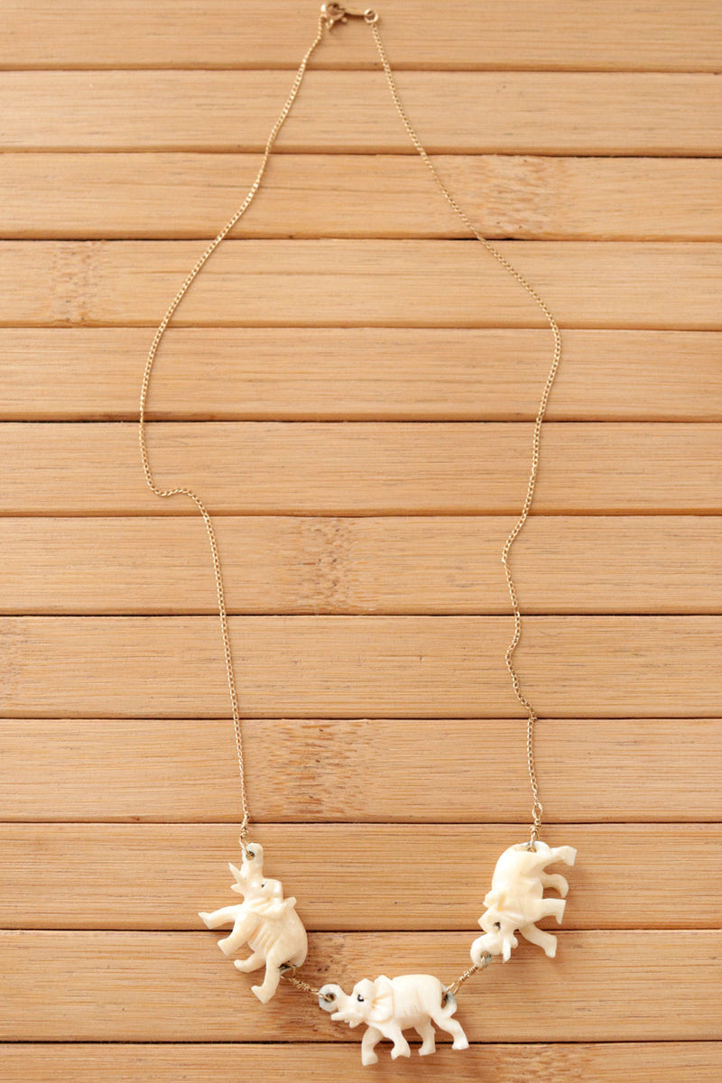 Marching Elephants Gold Necklace