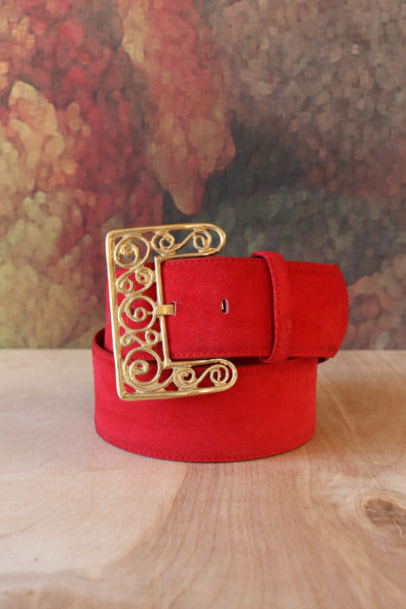 Cranberry Suede Filigree Belt