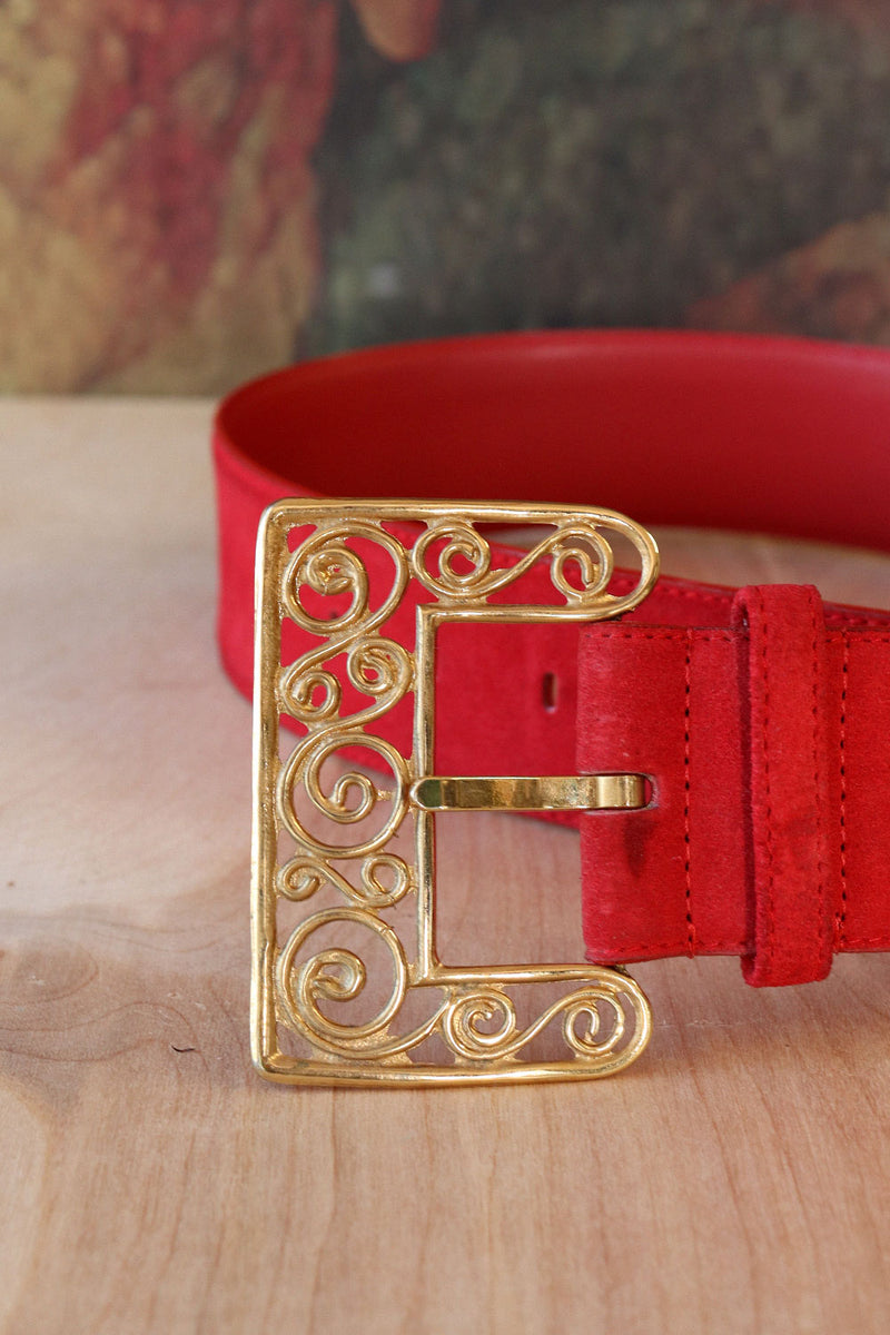 Cranberry Suede Filigree Belt