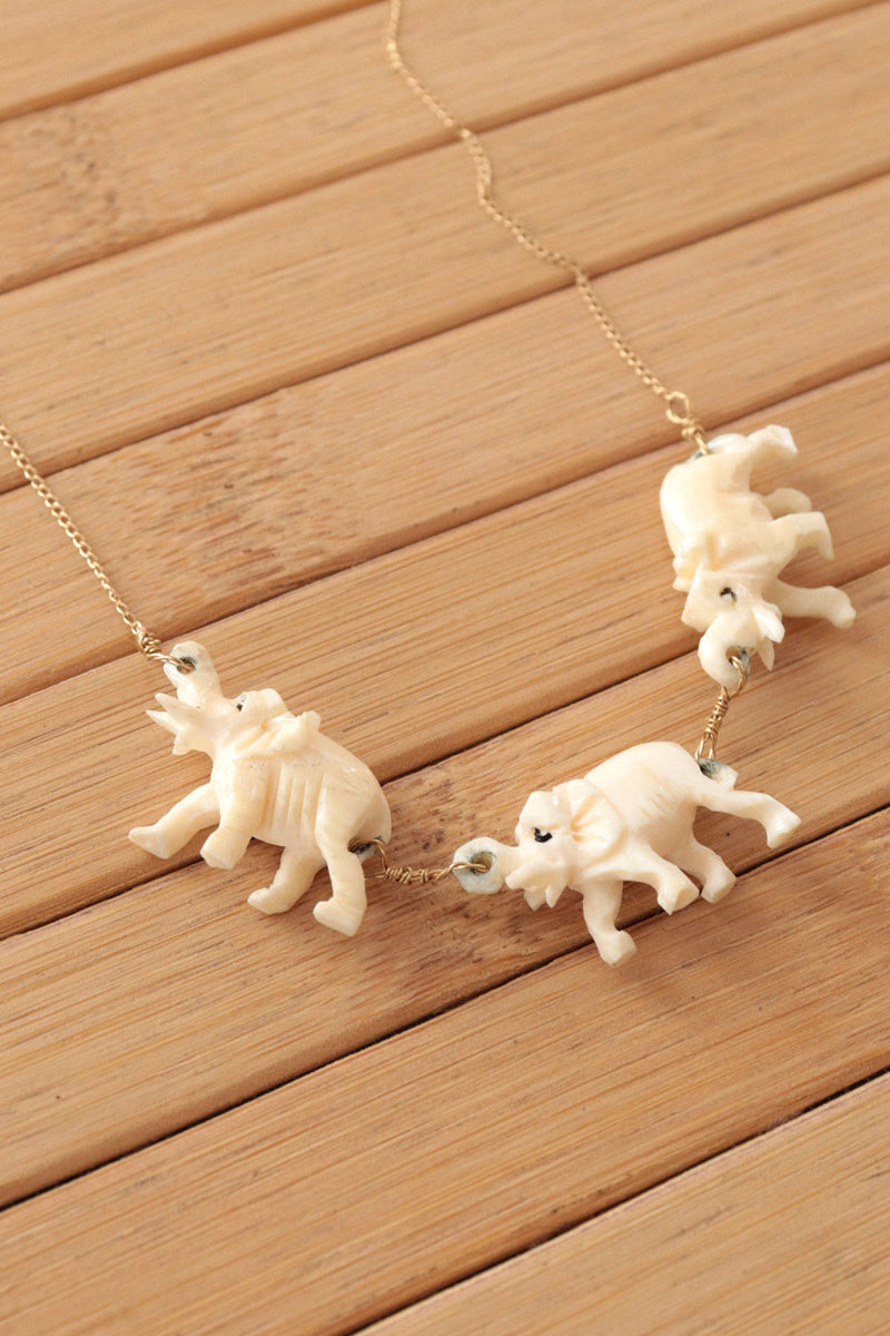 Marching Elephants Gold Necklace