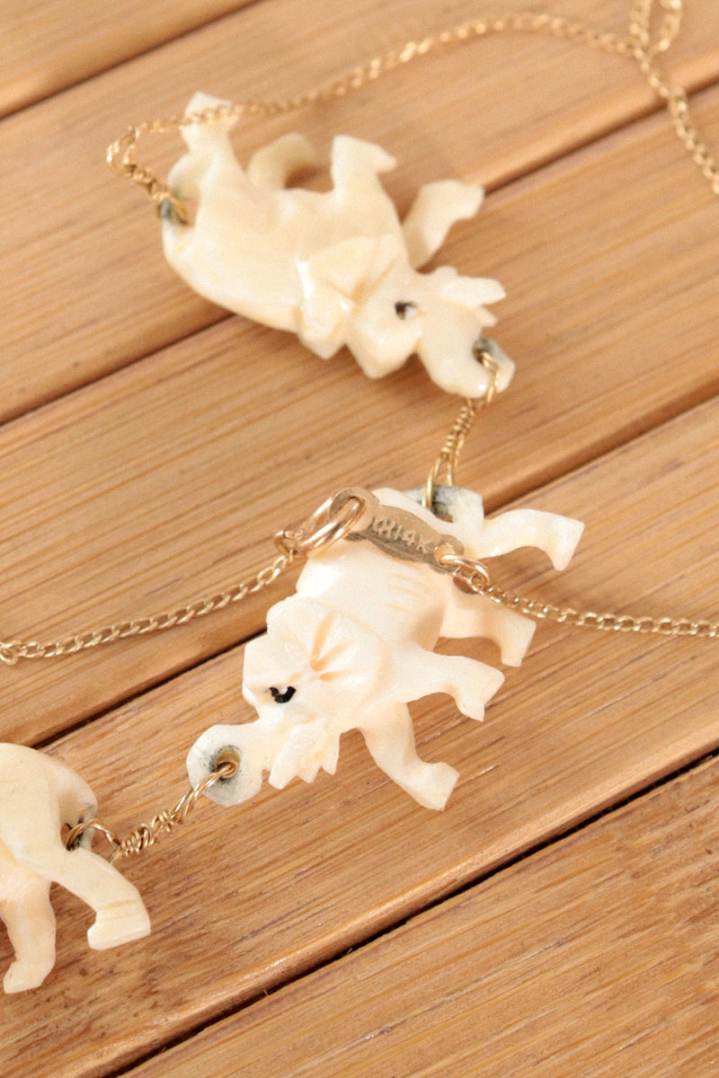 Marching Elephants Gold Necklace