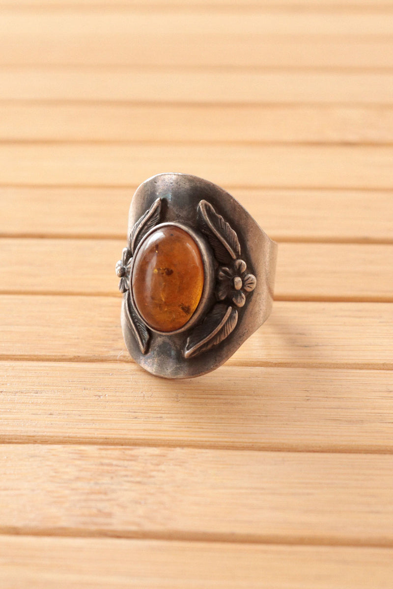 Sterling Amber Shield Ring