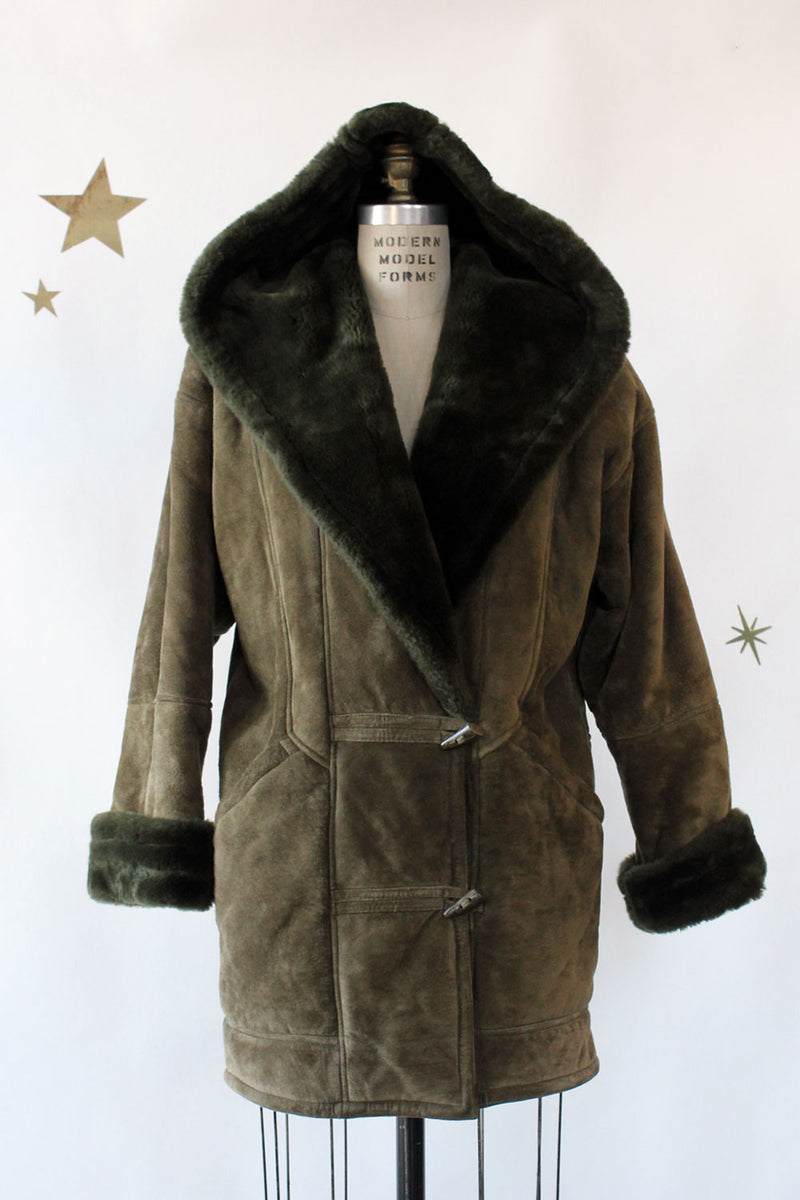 Moss Sherpa Suede Coat S/M