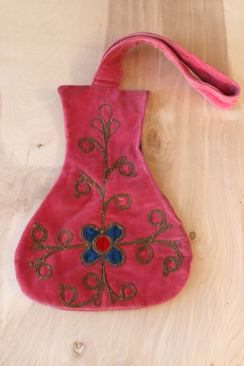 Rose Velvet Embroidered Bag
